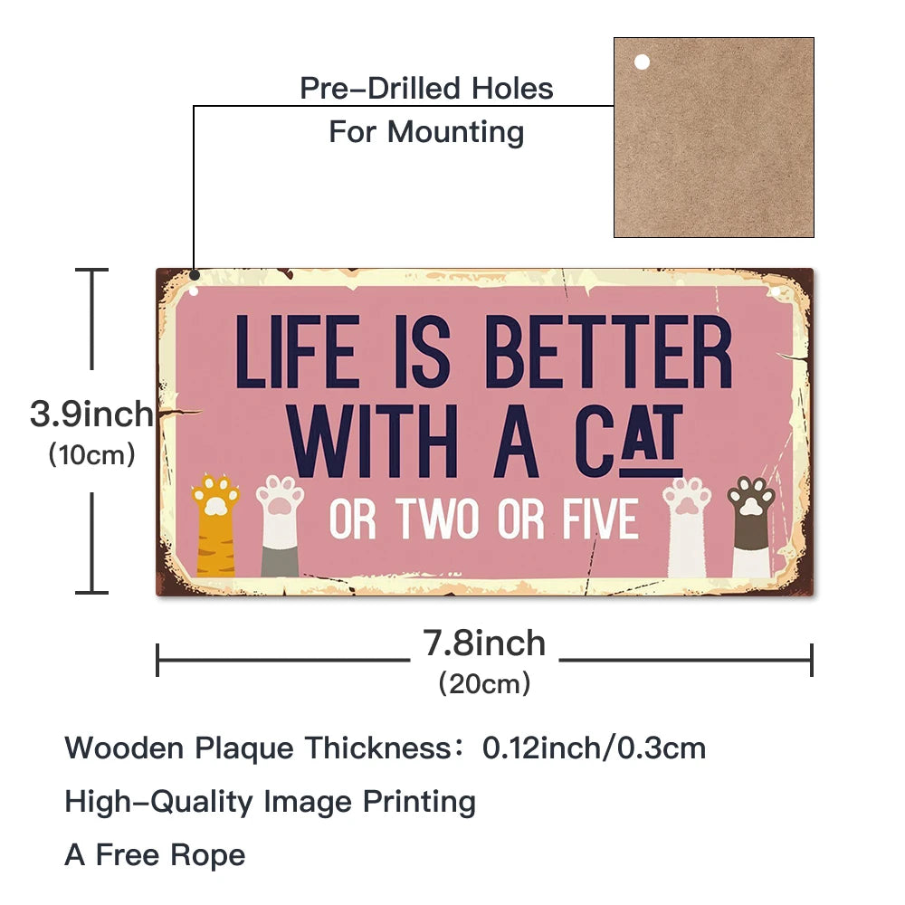 plaque décorative bois rose clair pattes chat vieilli texte humoristique suspension vintage