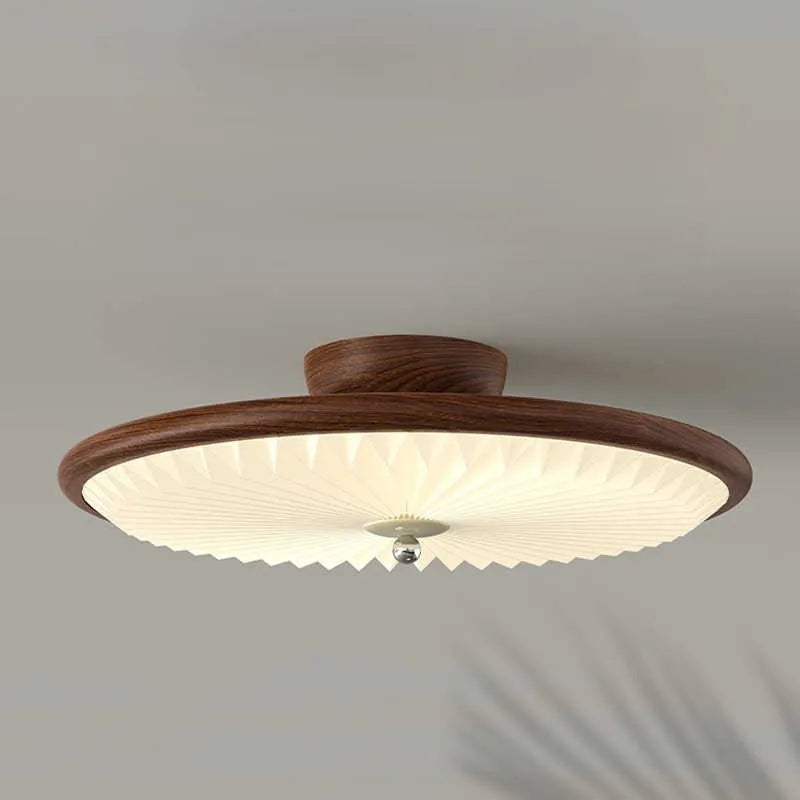 lampe moderne bois marron foncé géométrique sans ombre télécommande blanc