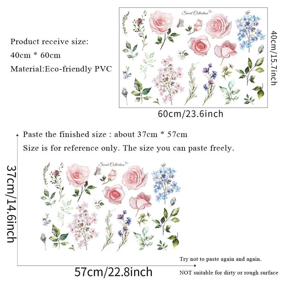 sticker mural adhésif fleurs aquarelle romantique floral 40x60cm variable opacity