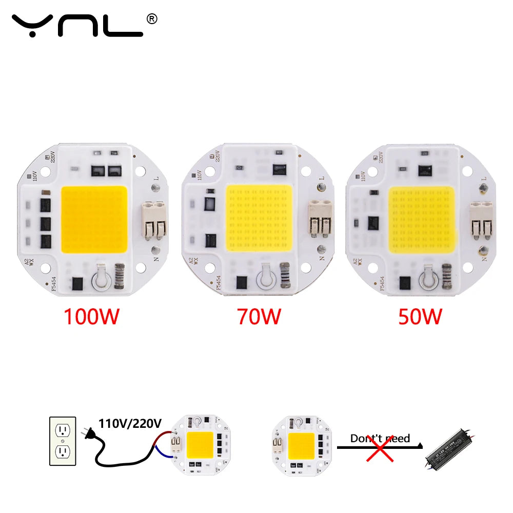 éclairage led cob 100w 70w 50w blanc blanc chaud moderne technologique aluminium connecteurs entrée