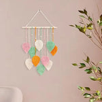 tapisserie murale coton feuilles stylisées vert blanc beige bohème moderne fixations decoration mur hanging