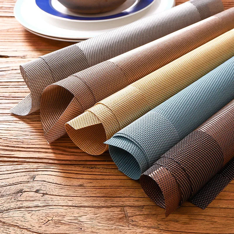 tapis table moderne rectangle polyester beige bleu gris marron texture tissée respectueux environnement fourchette