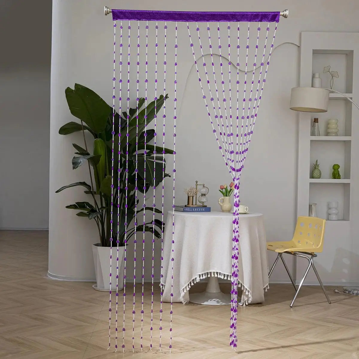 rideau violet blanc boho chic opacité texturé crochets métalliques 100cmx200cm