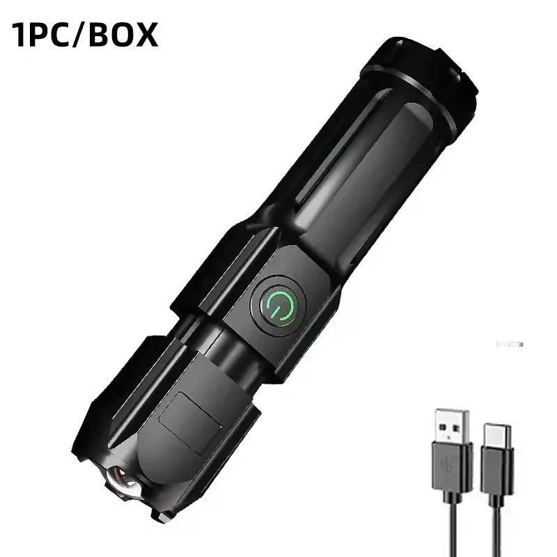 lampe torche led rechargeable usb zoom camping pêche extérieur étanche noire moderne
