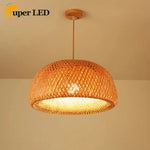 lampe suspendue marron clair tissage rotin moderne rustique câble noir