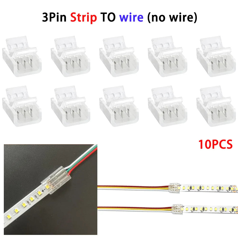 connecteur led broches transparent clips ruban led universel rgb 10mm 12v cecerohsul