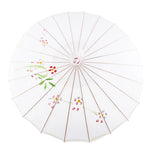 parapluie traditionnel artisanal japonais fleurs feuilles peintes main poignée bois rouge orange bleu violet