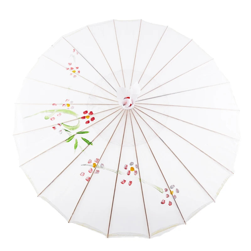 parapluie traditionnel artisanal japonais fleurs feuilles peintes main poignée bois rouge orange bleu violet