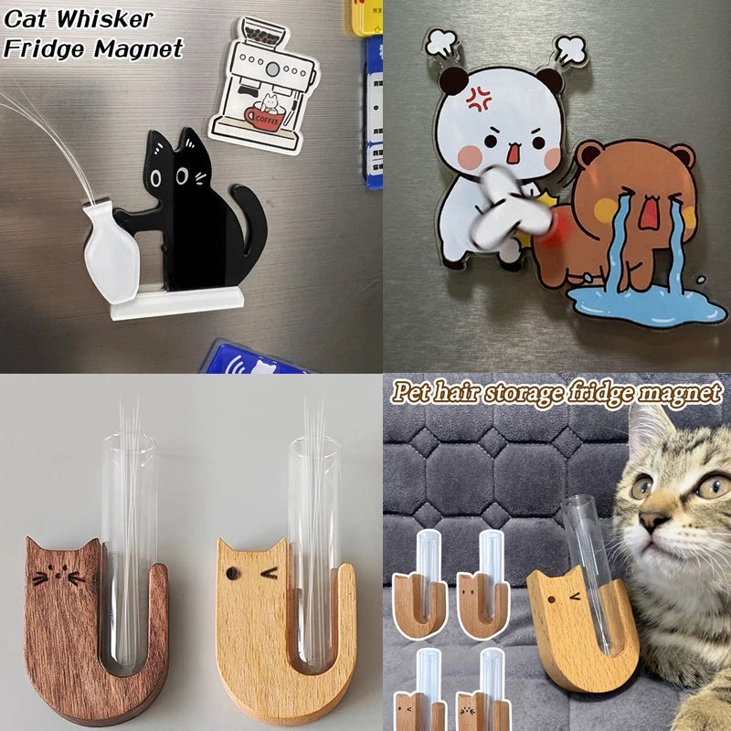 aimants réfrigérateur chat vase transparent moderne déco noir blanc bois