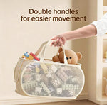 panier rangement horizontal vertical beige maille fine poignées organisation jouets salon chambre