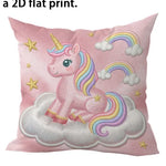 coussin licorne rose arc ciel nuages étoiles coeurs dessin animé zip invisible polyester coton