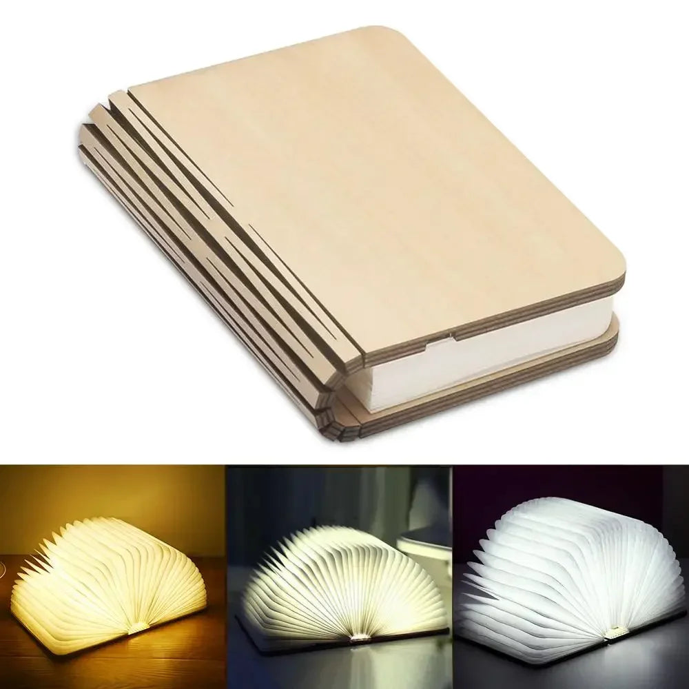lampe led pliable forme livre bois naturel blanc moderne minimaliste clips magnétiques 5v usb