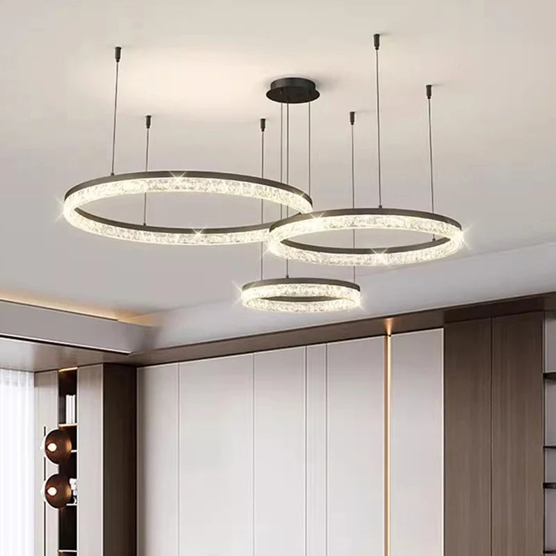 suspension lumineuse moderne pendentif cristal noir blanc gris circulaire brillant 90 260V LED dimmable