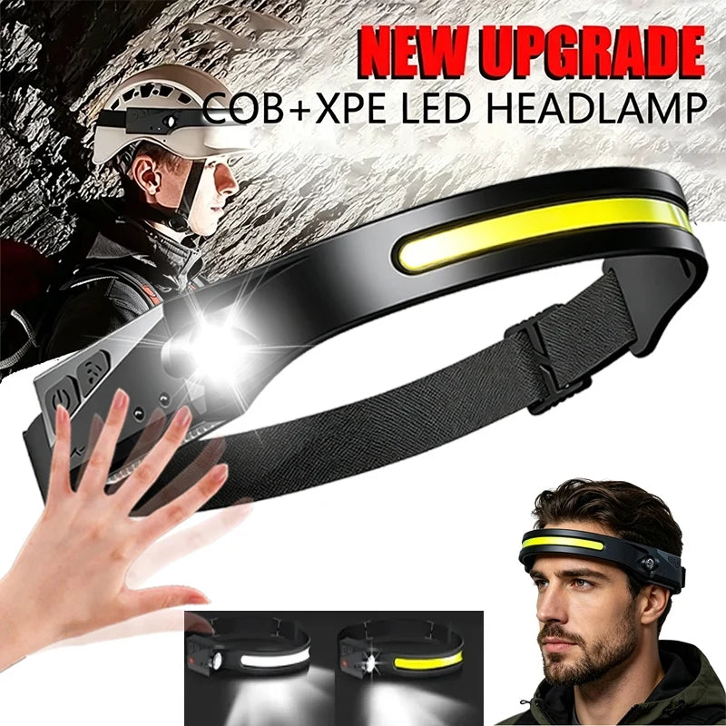 lampe frontale rechargeable led noir jaune ceinture ajustable mode sensoriel ipx4 waterproof