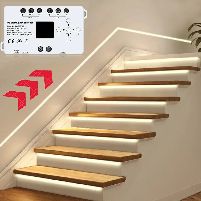contrôleur lumière led escalier détecteur mouvement 16 20 marches blanc moderne clips affichage numérique