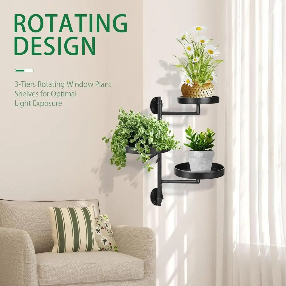 étagère murale rotative noire trois niveaux plantes industriel moderne minimaliste fixations stables