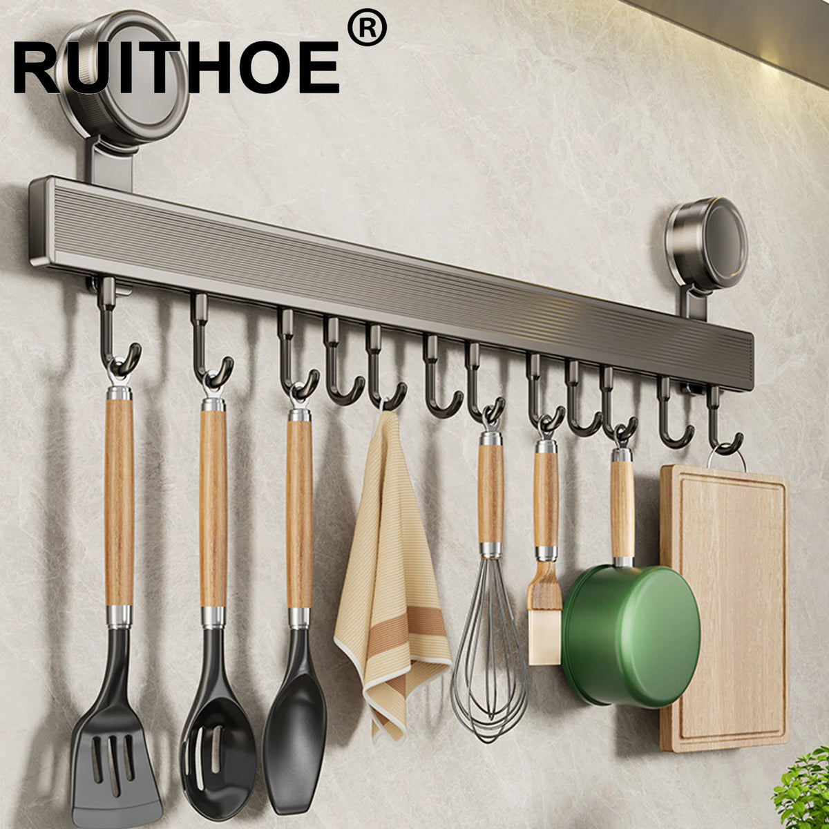 porte couteaux mural gris moderne 12 crochets adhésifs cuisine rangement batteur planche découpe