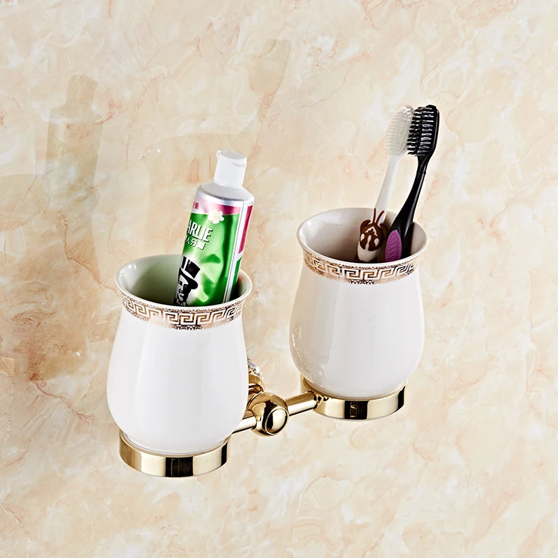 accessoires salle bain or cristaux porte serviettes savon gobelets élégants vis fixés