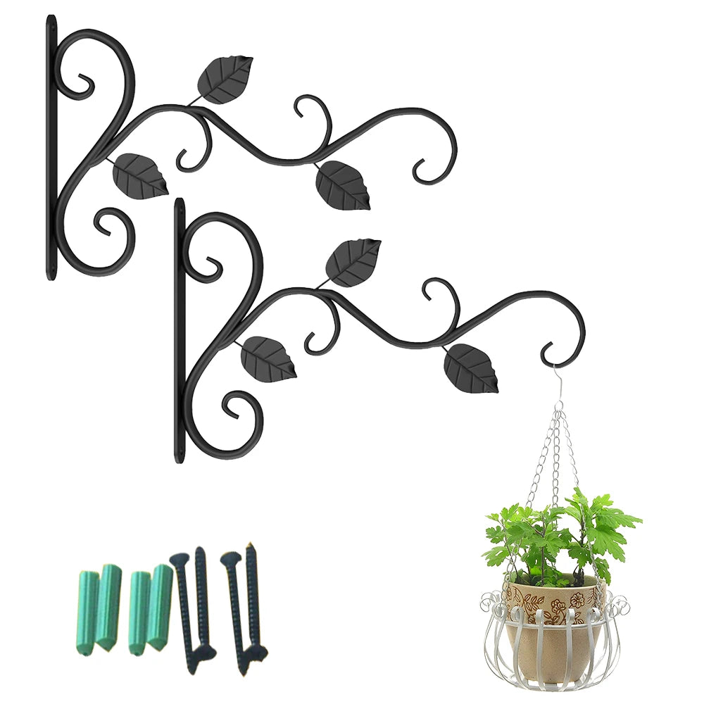 supports muraux plante suspendue noir feuilles stylisées vis piquets artisanal floral