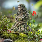 statuette déesse forêt verte marron racines feuilles mousse extérieure pot fleur naturelle 15cm opaque