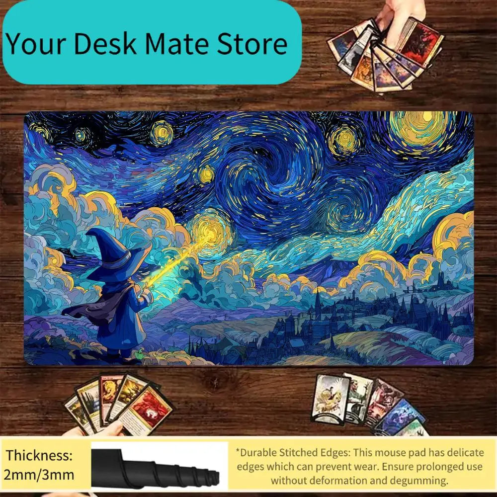 tapis souris antidérapant bleu jaune blanc peinture van gogh nuages étoiles sorcier durable gaming