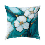 coussin moderne fleurs blanches dorées fond bleu zip invisible 40cm 45cm 50cm