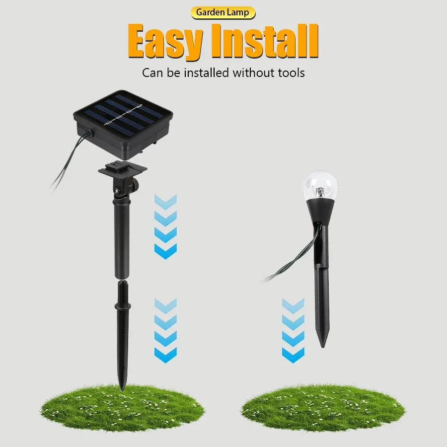 guirlande solaire led jardin 20 lampes modes éclairage ip65 moderne globes verre transparent piquets