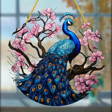décoration suspendue paon plumes fleurs cerisier acrylique semi transparent artistique floralextérieurintérieur