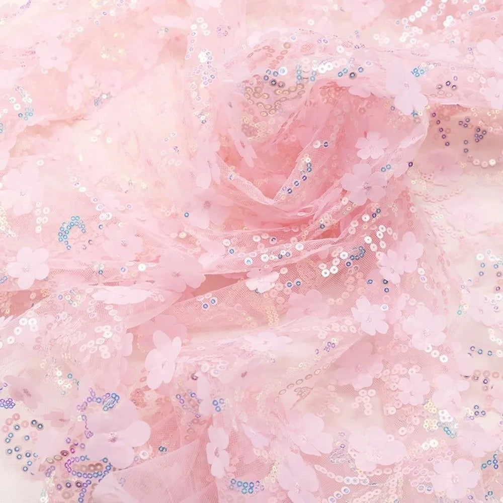 tissu violet rose vert bleu fleurs relief paillettes décoratif élégant polyester rayon hautequalité bricolage