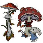 patchs brodés dessin animé lapin champignons couronne feuilles écologiques fait main