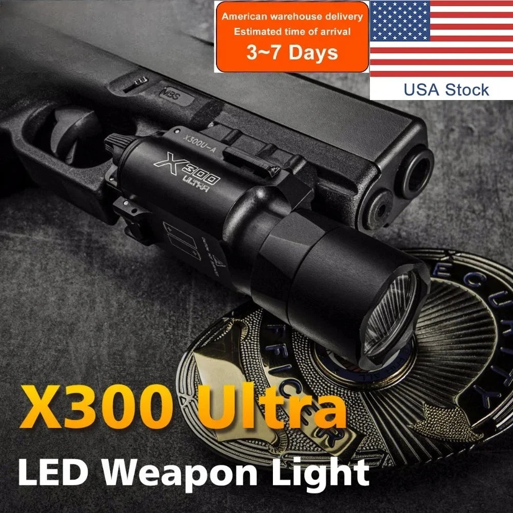 lampe torche tactique led aluminium noir pistolet arme chasse stroboscopique puissante professionnelle