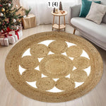 tapis boho naturel tissé motifs géométriques spirale concentrique adhésif salon chambre 80x80cm 120x120cm