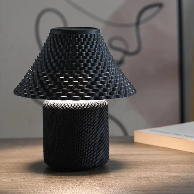Lampe champignon blanc avec abat-jour or et bruit blanc