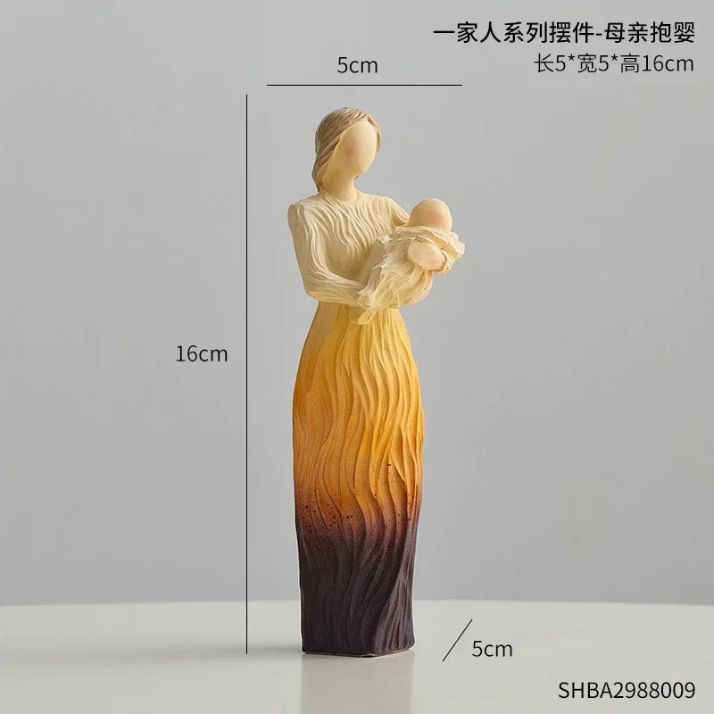 figurines decoratives abstraites famille couple emotions texturées bois sculpté couleurs vases tournesols