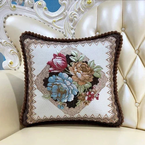 coussin carré brodé fleurs pompons élégant lavable 40x40cm 58x58cm polyester coton