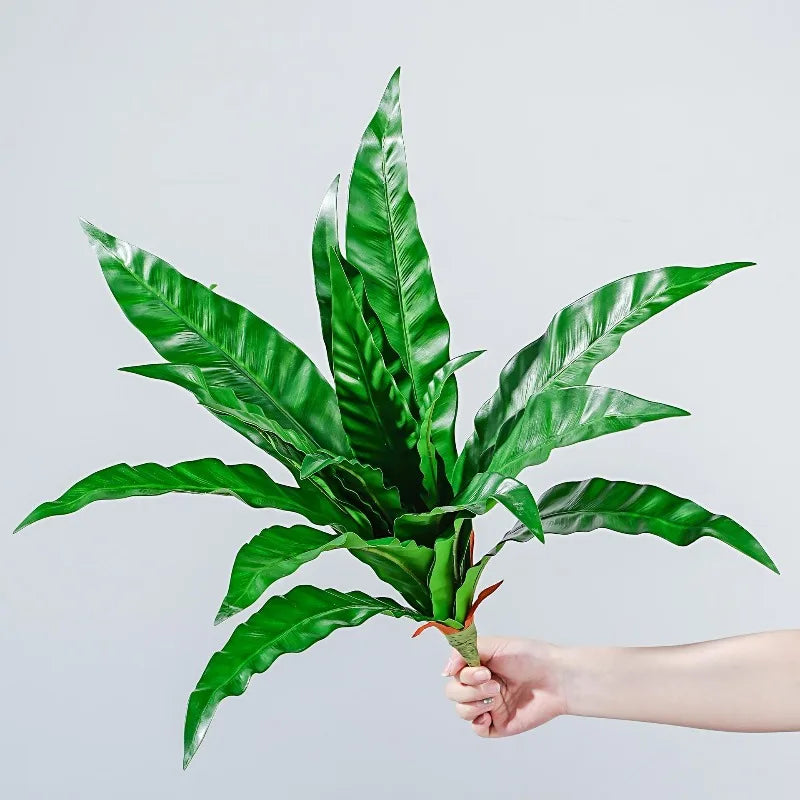 décoration intérieure plante artificielle feuilles larges moderne pot verre ordinateur vert végétal soft rubber