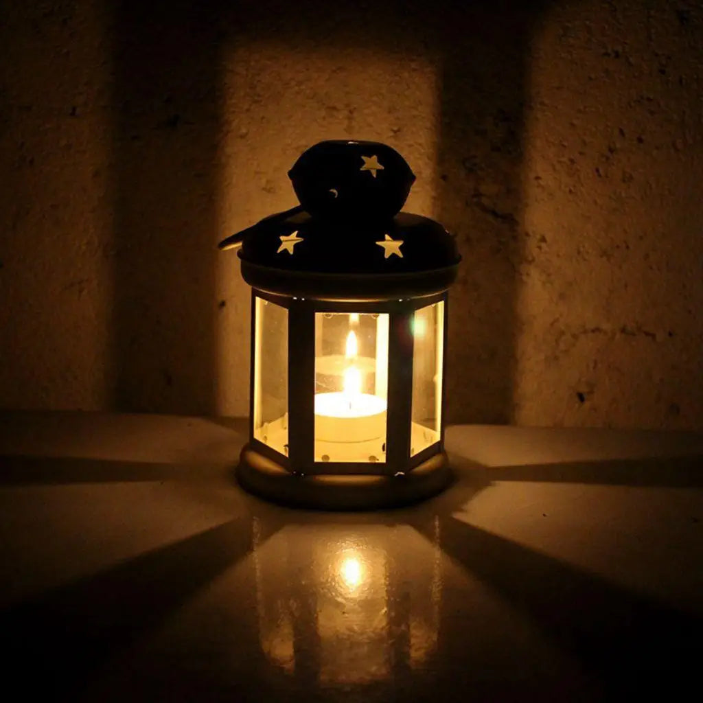 lanterne étoiles métal noir blanche verre transparent classique anneaux suspension bougie