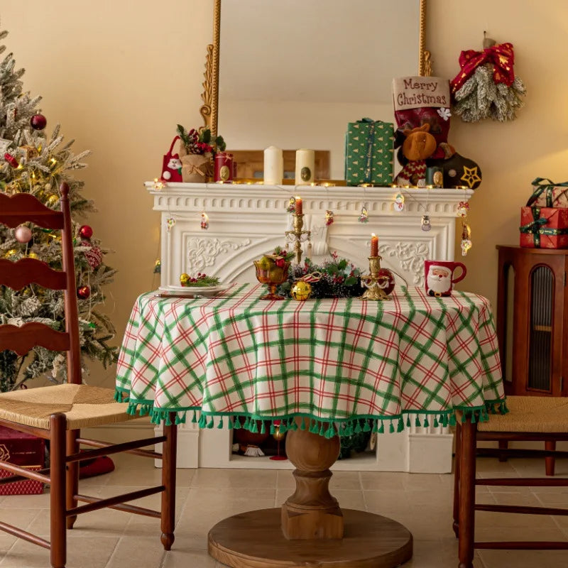 nappe table noël carreaux rouge vert imperméable coton polyester pompons festifextérieur banquets