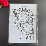 stencil transparent femme chapeau motifs floraux blanc noir bricolage scrapbooking decoration papier découpable artiste