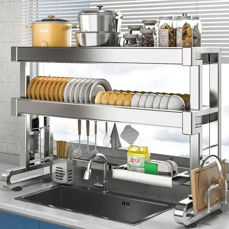 étagère cuisine inoxydable lisse moderne porte savon porte couteaux grille séchage vaisselle économie espace