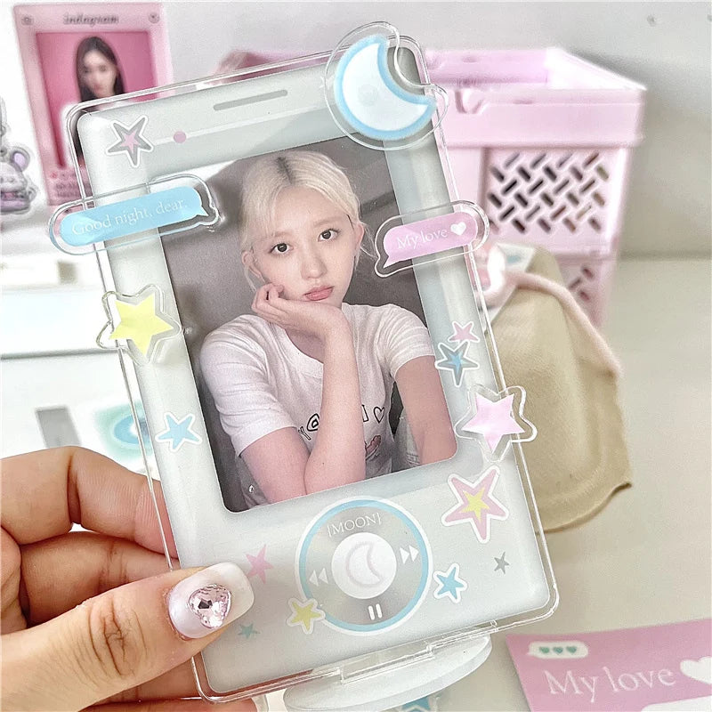 cadre photo acrylique transparent support photocard kpop kawaii pastel socle décoratif stickers