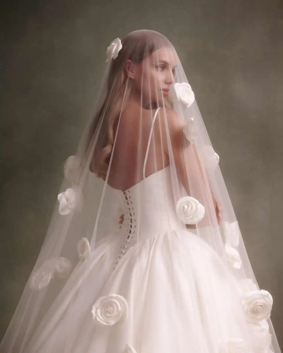 voile mariage blanc fleurs relief bord appliqué nylon polyester classique longueur cathédrale translucide femme