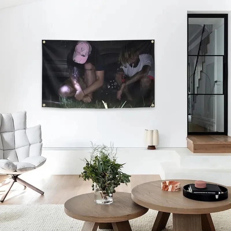 tapisserie murale personnalisée suicideboys noir rose moderne chambre salon abstraite floral assis chapeau