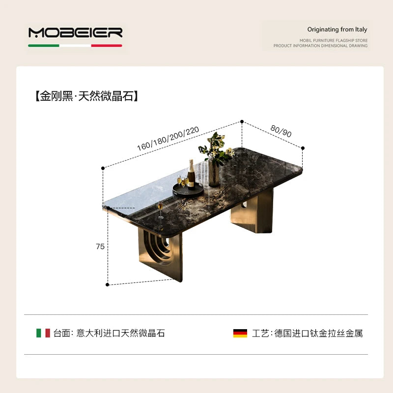 table manger moderne rectangulaire plateau marbre bois pieds métal salon cuisine gris