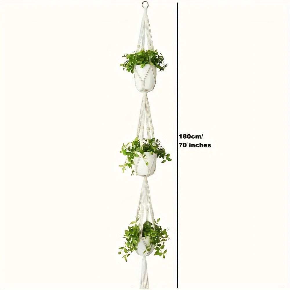 pendant plante macramé suspendu bohème pots blancs corde coton 180cm extérieurintérieur