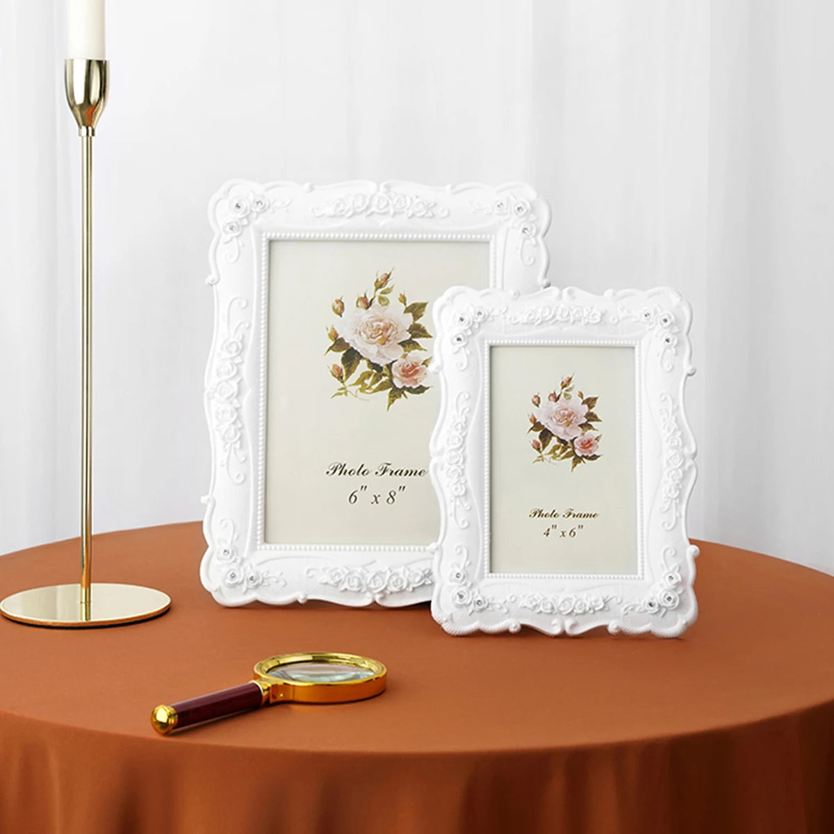 cadre photo décoratif classique floral roses blanc sculpté baroque vintage