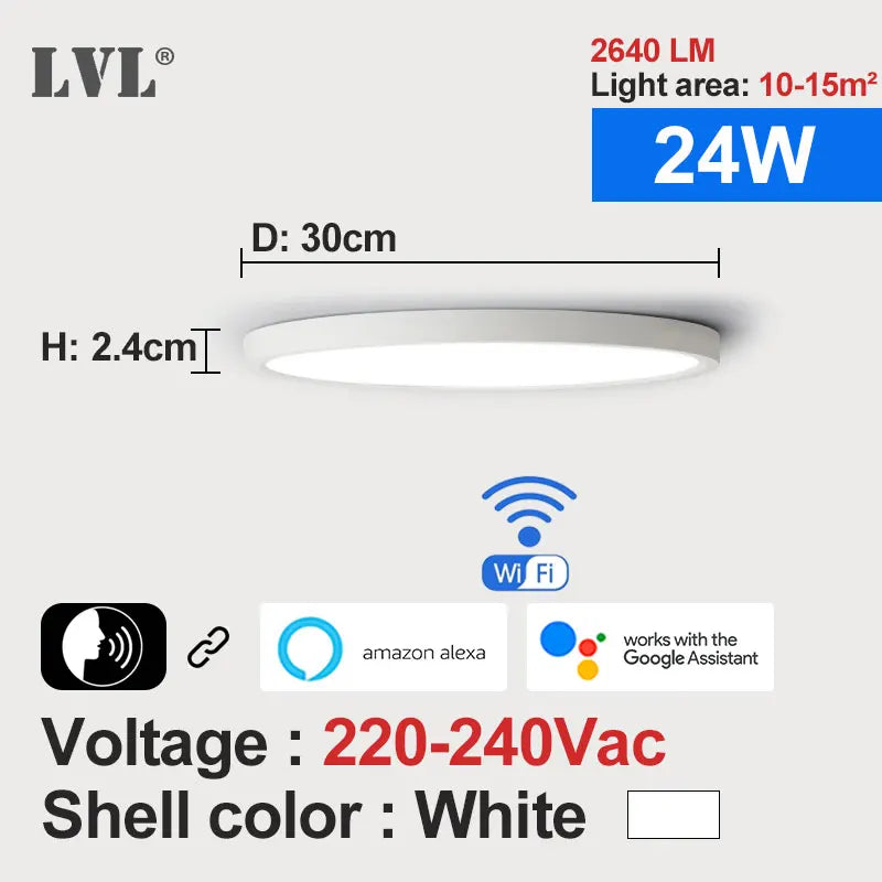 plafonnier led moderne blanc opalescent intensité variable wifi application commande vocale