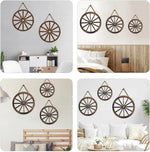 décoration rustique vintage roue chariot bois brun lignes noires métalliques suspension jardin festive western