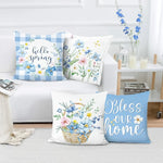 housse coussin polyester floral printemps bleu blanc vert lit salon voiture