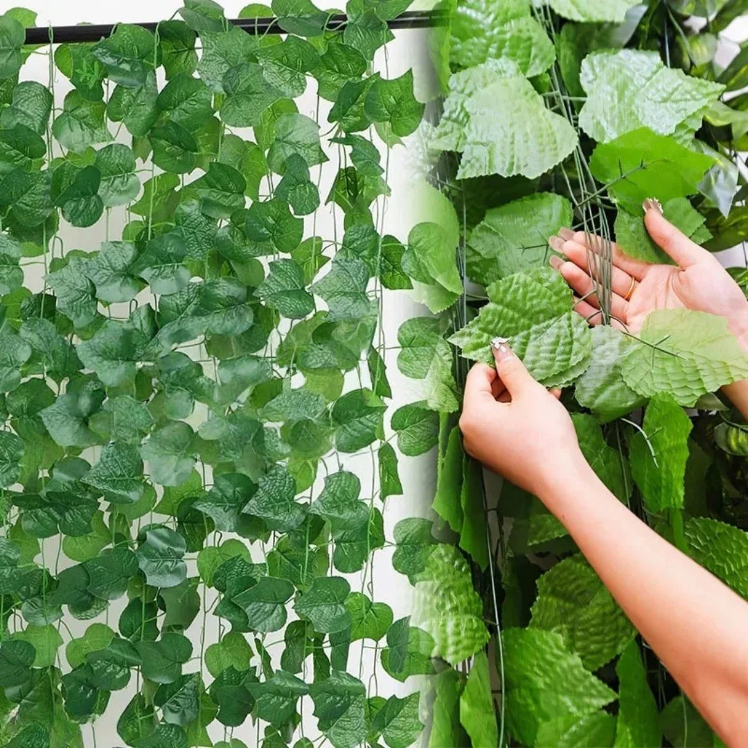 guirlande végétale artificielle feuilles vertes ovales moderne décoration extérieure maison jardin mariage fête